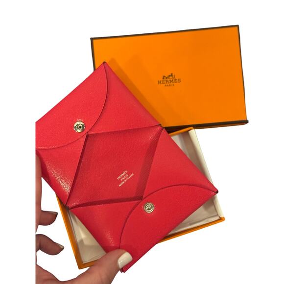 Hermès Calvi Card Holder Extreme Rose BNIB Chamkila Goatskin Wallet - Picture 5 of 5